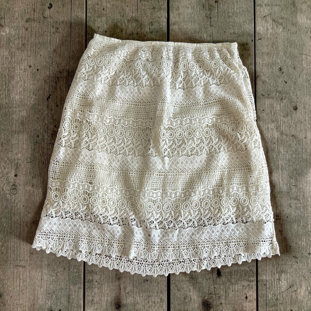 Solitaire by Ravi Khosla Ivory Cotton Crochet Lace Mini Skirt Sz L Boho NWT